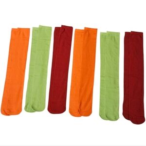 Lot of 6 Pairs Colorful Knee-High Socks – Red, Orange & Green